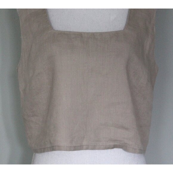 THE RESET R LABEL 100% Linen Beige Boxy Crop Top Tank, Size M Medium - Picture 4 of 12